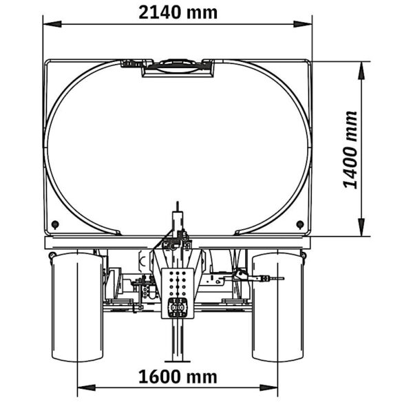 Rysunek techniczny z wymiarami cysterny Mobilis Aqua SLP 6000 (4680 × 2140 × 2430 mm)