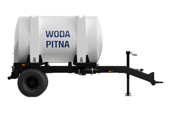 Mobilna cysterna 6000 l na wodę pitną – widok z boku, zbiornik na przyczepie transportowej