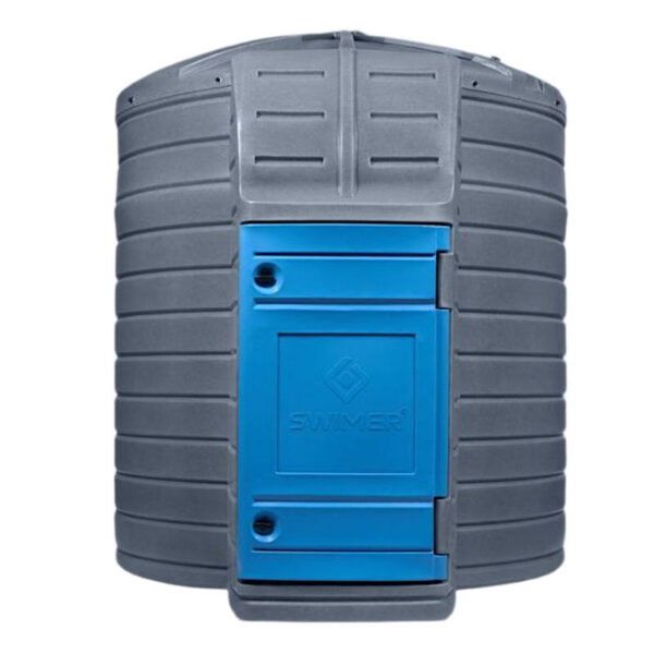 Zbiornik na AdBlue 10000 l Swimer Blue Tank Comfort-Line FUDPS widziany od frontu, z zamkniętą niebieską szafą dystrybucyjną