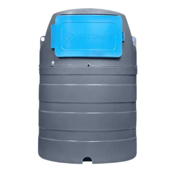 Zbiornik na AdBlue Swimer Blue Tank Eco-Line ELDPS 1500 l w ujęciu frontalnym, z widocznymi zawiasami klapy i uchwytami transportowymi