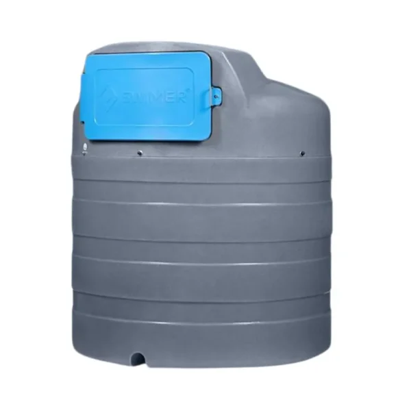 Zbiornik na AdBlue Swimer Blue Tank Eco-Line ELDPS 2500 l w ujęciu 3/4, z widoczną kopułą i szafką