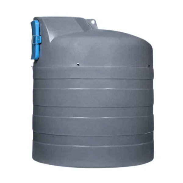 Zbiornik na AdBlue 2500 l Swimer Blue Tank Eco-Line ELDPS w widoku bocznym, z zamkniętą niebieską szafką na barku zbiornika