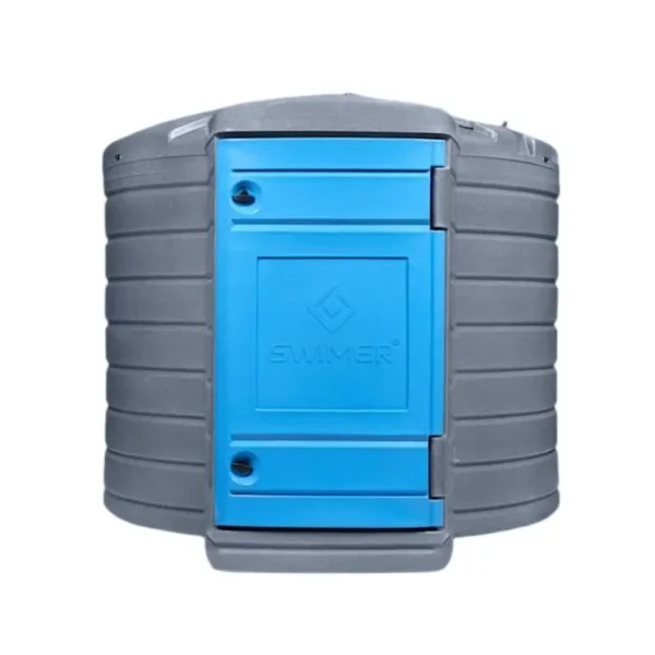 Zbiornik na AdBlue 5000 l Swimer Blue Tank Comfort-Line FUDPS od frontu, z zamkniętą niebieską szafą dystrybucyjną