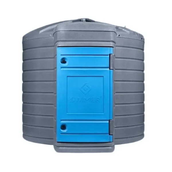 Zbiornik na AdBlue 7500 l Swimer Blue Tank Comfort-Line FUDPS od frontu, z zamkniętą niebieską szafą dystrybucyjną