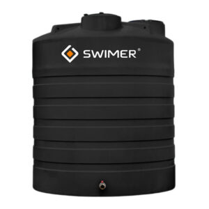 Naziemny zbiornik na deszczówkę Swimer Comfort-Line 12500l – widok od frontu z zaworem spustowym