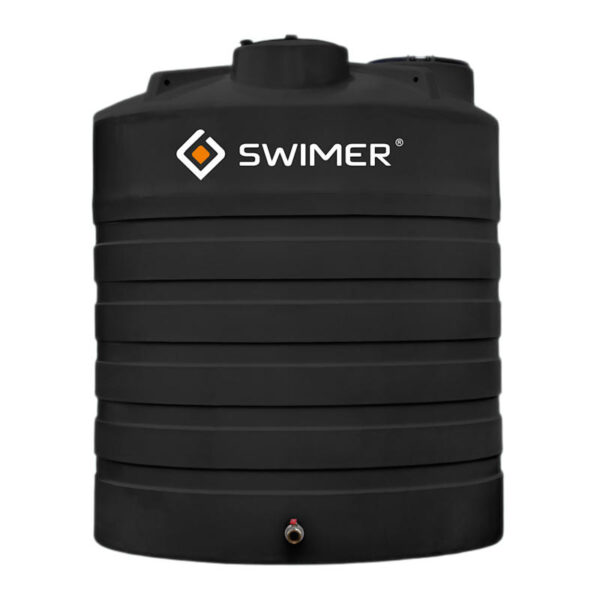 Naziemny zbiornik na deszczówkę Swimer Comfort-Line 12500l – widok od frontu z zaworem spustowym